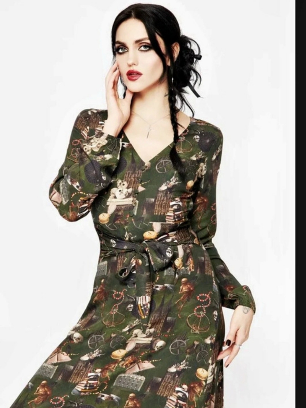 Olive Green Sleeve Dress Snake Print